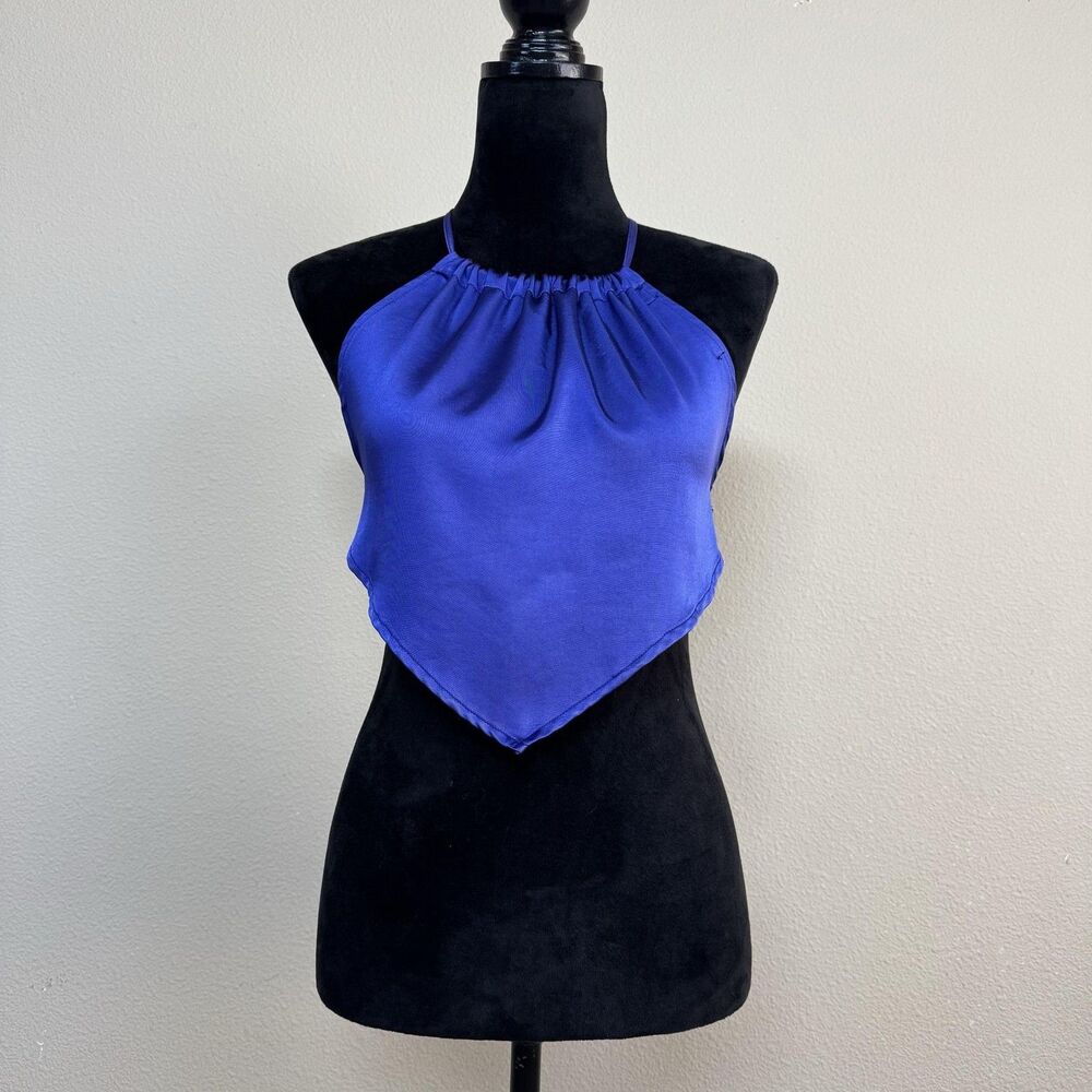 Urban Outfitters Tank Top Womens Medium Blue Halter Backless Bandana Crop Cami